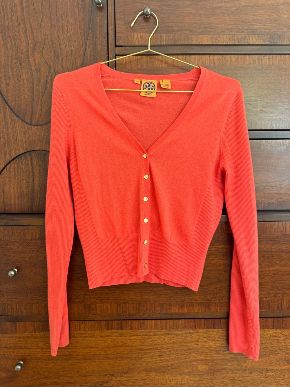 Tory Burch Coral V-Neck Button Front Cardigan
